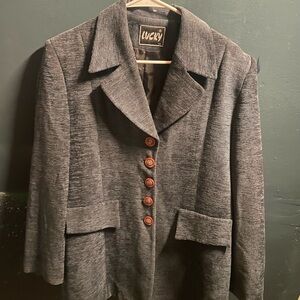 Lucky Brand Women's Charcoal Blazer with Red Buttons